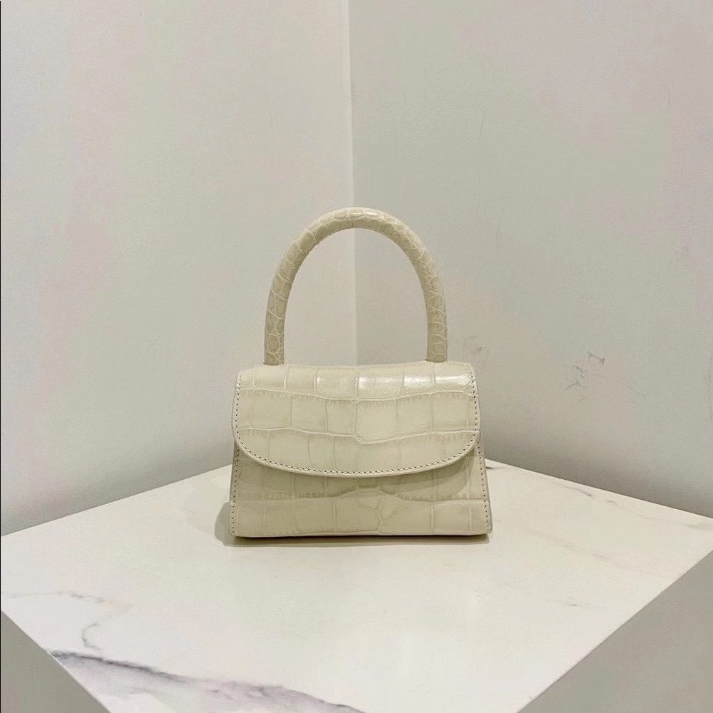 By Far Mini Croco Embossed Leather Bag in Cream